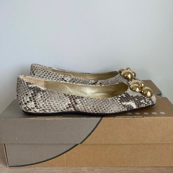 Jimmy Choo Beige Python Embossed Leather Ballet Flats Women- Size 39 - Picture 3 of 8